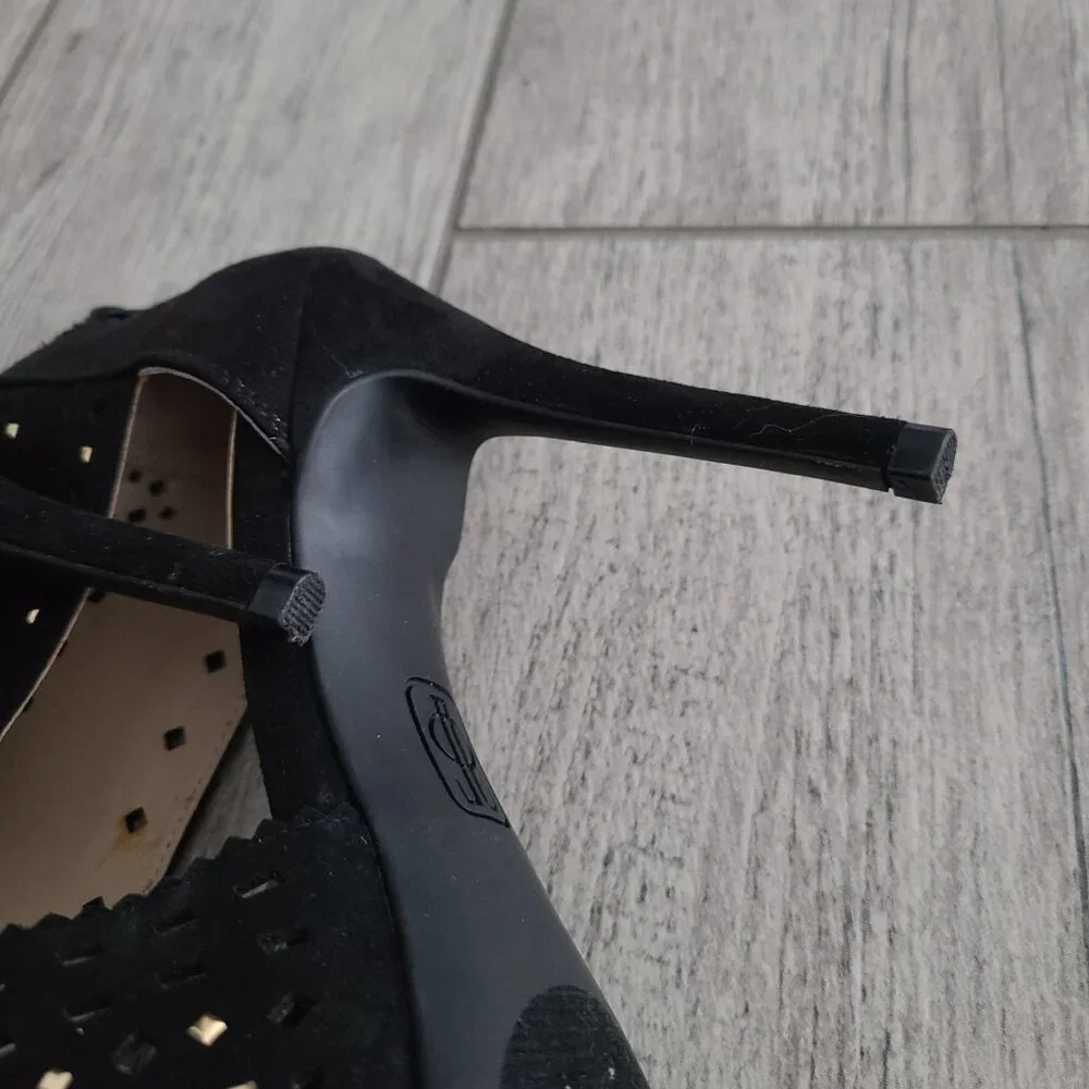 Jennifer Lopez Black Cutout Studded High Heel Sandals Size 8